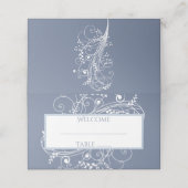 Dusty Blue Flourish Reception Place Card (Buitenkant ongevouwen)
