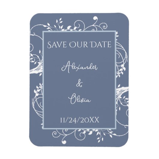 Dusty Blue Flourish Save the Date Magnet Magneet (Verticaal)