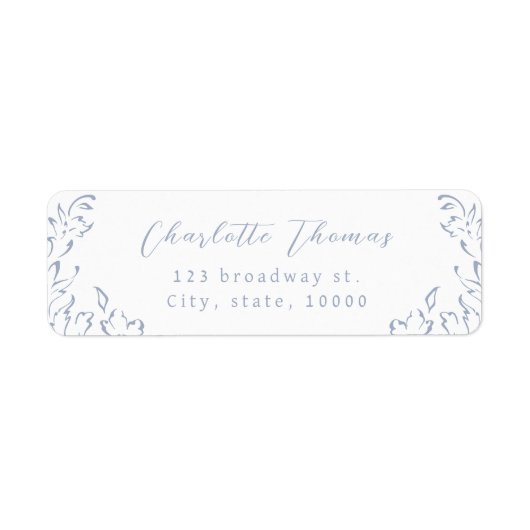 Dusty Blue Flourish Script retouradres Etiket (Voorkant)
