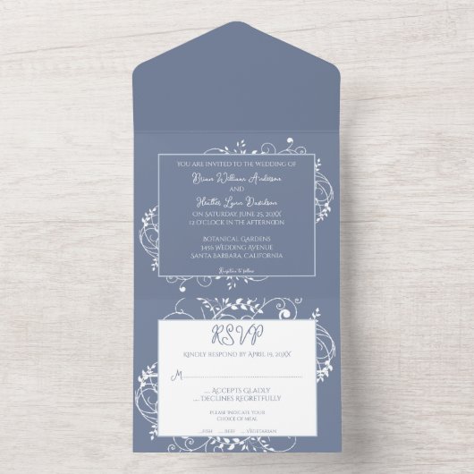 Dusty Blue Flourish Weddenschap in één uitnodiging (Binnen)
