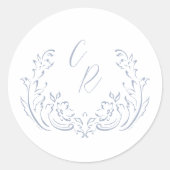 Dusty Blue Flourish Wedding Monogram Ronde Sticker (Voorkant)