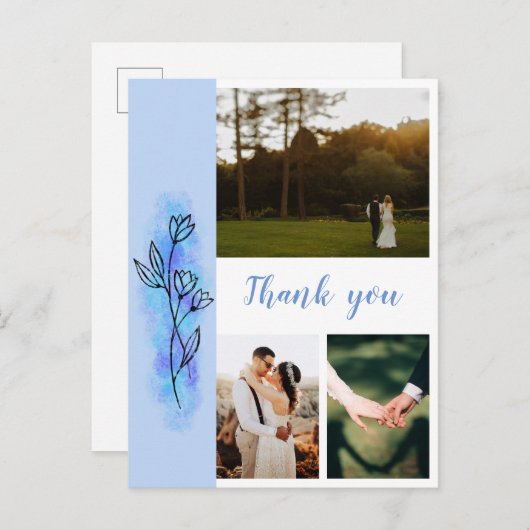 Dusty Blue Flower Bedankt Foto Weddenschap Briefka Briefkaart (Voorkant / Achterkant)