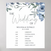 Dusty Blue Flower Eenvoudig trouwprogramma Poster (Voorkant)