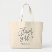 Dusty Blue Flower Girl Lettering Script Grote Tote Bag (Voorkant)