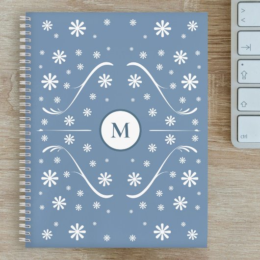 Dusty Blue Flower Power Monogram Carnet Recette