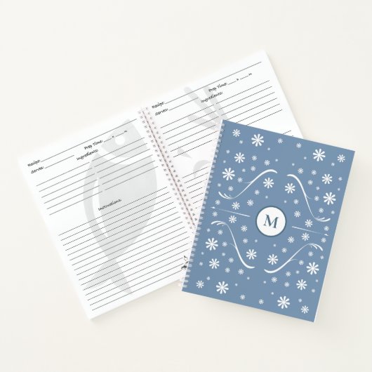 Dusty Blue Flower Power Monogram Carnet Recette (Intérieur)