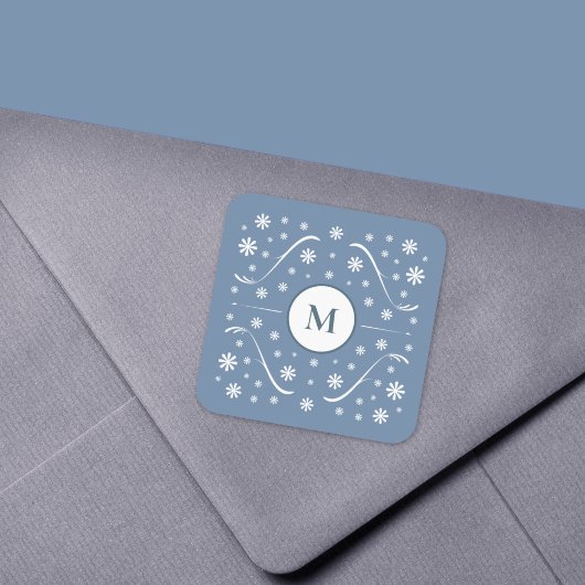 Dusty Blue Flower Power Monogram Sticker