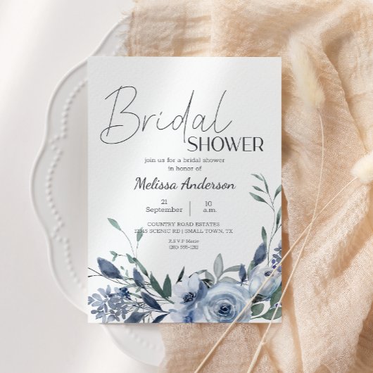 Dusty Blue Flowers Boho Bridal Shower Uitnodiging