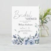 Dusty Blue Flowers Boho Bridal Shower Uitnodiging (Staand voorkant)