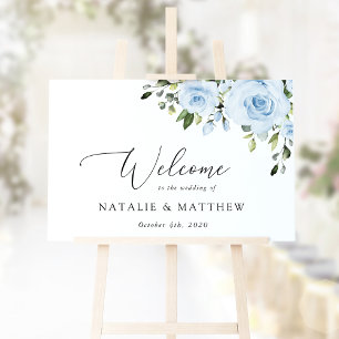 Dusty Blue Flowers, Boho, Wedding Welcome Poster