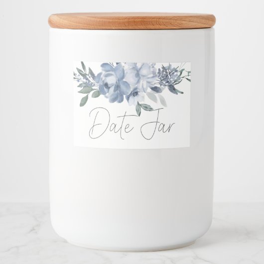 Dusty Blue Flowers Date Night Jar Voedselcontainer Etiket (Voorkant)