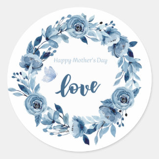 Dusty Blue Flowers Elegant hou van je Classic Roun Ronde Sticker