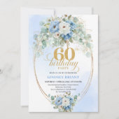 Dusty Blue Flowers Gold 60th Birthday Invitation (Devant)