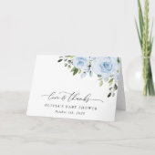 Dusty Blue Flowers, Greenery, Boho, Baby shower Bedankkaart (Voorkant)