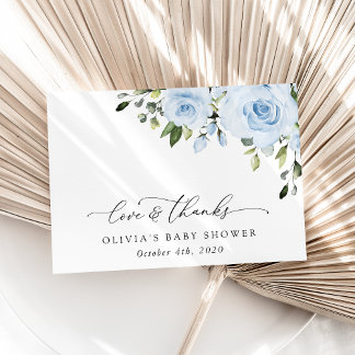 Dusty Blue Flowers, Greenery, Boho, Baby shower Bedankkaart