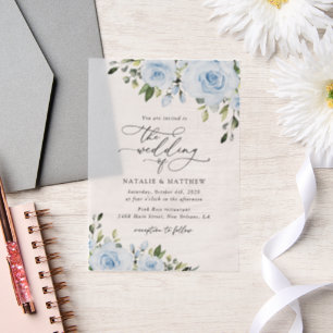 Dusty Blue Flowers, Greenery, Boho, Floral Wedding Vellum Uitnodigingen