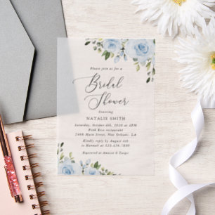 Dusty Blue Flowers, Greenery, Boho, Vrijgezellenfe Vellum Uitnodigingen