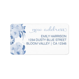  Dusty Blue Flowers Nieuw adres Etiket