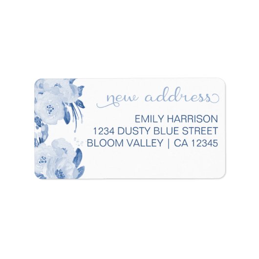 Dusty Blue Flowers Nieuw adres Etiket (Voorkant)