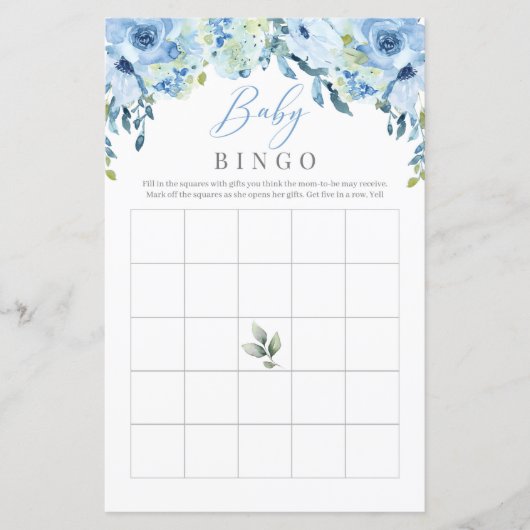 Dusty Blue Flowers Rozen Baby Bingo Game (Voorkant)