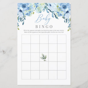 Dusty Blue Flowers Rozen Baby Bingo Game