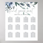 Dusty Blue Flowers Trouwstoelkaart Poster (Voorkant)