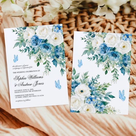 Dusty Blue Flowers Wedding Invitation