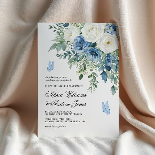 Dusty Blue Flowers Wedding Invitation