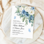 Dusty Blue Flowers Wedding Invitation