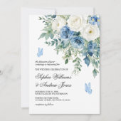 Dusty Blue Flowers Wedding Invitation (Devant)