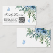 Dusty Blue Flowers Wedding QR Code RSVP Informatiekaartje (Voorkant / Achterkant)
