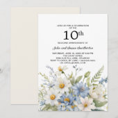 Dusty Blue Flowers White Daisies 10e Jubileum Kaart (Voorkant / Achterkant)