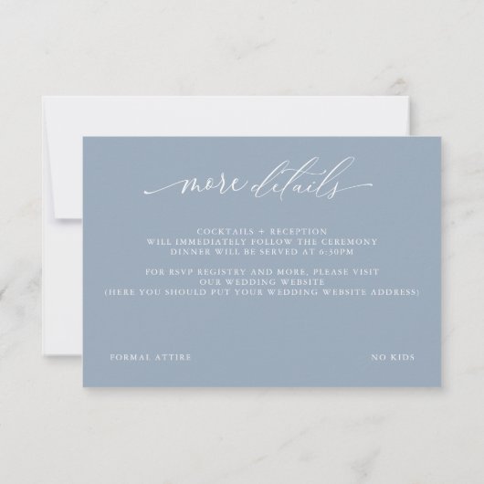 Dusty Blue Foliage CUSTOM RSVP DÉTAILS Invitation (Dos)