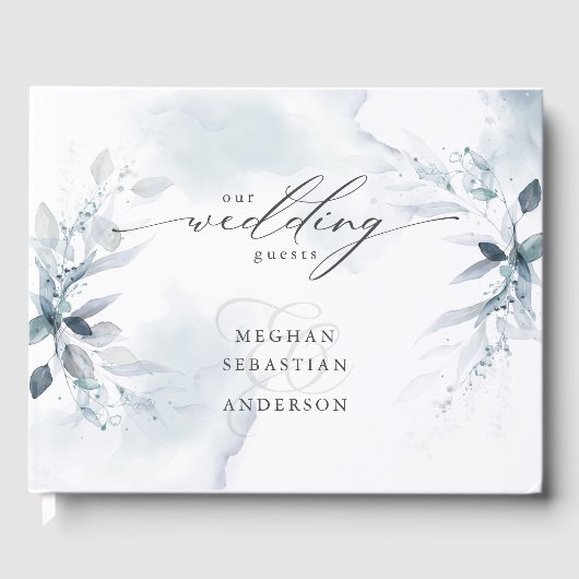 Dusty Blue Foliage Mariage Livre d'or (Recto)
