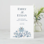 Dusty Blue Folk Floral Wedding Invitation (Debout devant)