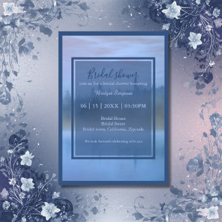 dusty blue forest landscape bridal shower kaart
