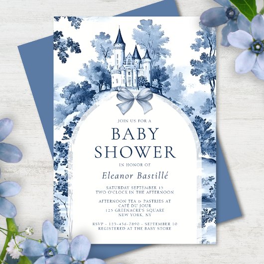 Dusty Blue French Baby shower Kaart