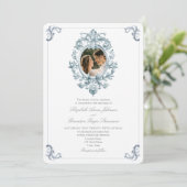 Dusty Blue French Rococo Wedding Kaart (Staand voorkant)