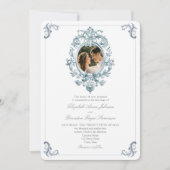 Dusty Blue French Rococo Wedding Kaart (Voorkant)