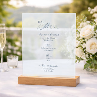 Dusty Blue Frosted Acrylic Wedding Bar Menu Sign