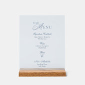 Dusty Blue Frosted Acrylic Wedding Bar Menu Sign (Recto)
