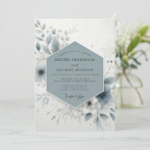 Dusty Blue Frosty Bloom Wedding Kaart (Staand voorkant)