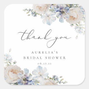 Dusty Blue Garden Floral Hartelijk dank Vierkante Sticker