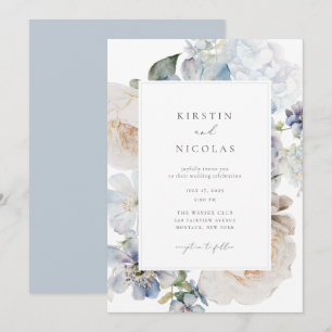 Dusty Blue Garden Floral Wedding Kaart
