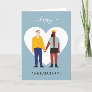 Dusty Blue Gay Couple Illustration Jubileum Feestdagen Kaart