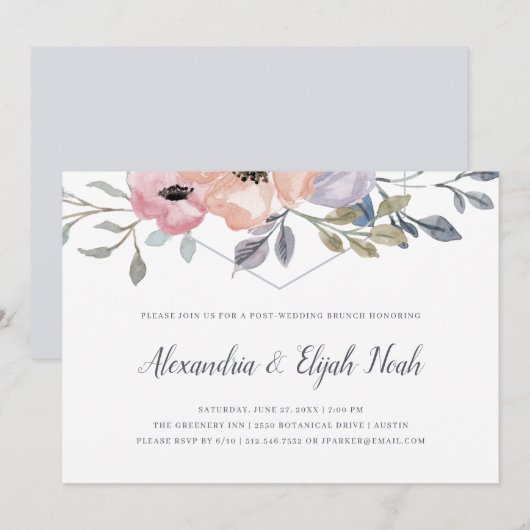 Dusty Blue Geometric Floral | Post Wedding Brunch Kaart (Voorkant / Achterkant)