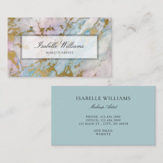 Dusty Blue Gilded Gold Rainbow Marble Agate Visitekaartje (Voorkant / Achterkant)