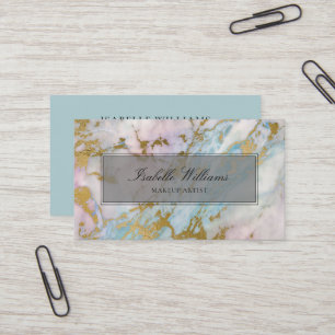 Dusty Blue Gilded Gold Rainbow Marble Agate Visitekaartje