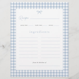 Dusty Blue Gingham Baby shower Recept Kaart