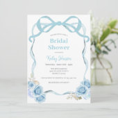Dusty Blue Gingham Bow Bruids Douche Uitnodiging (Staand voorkant)